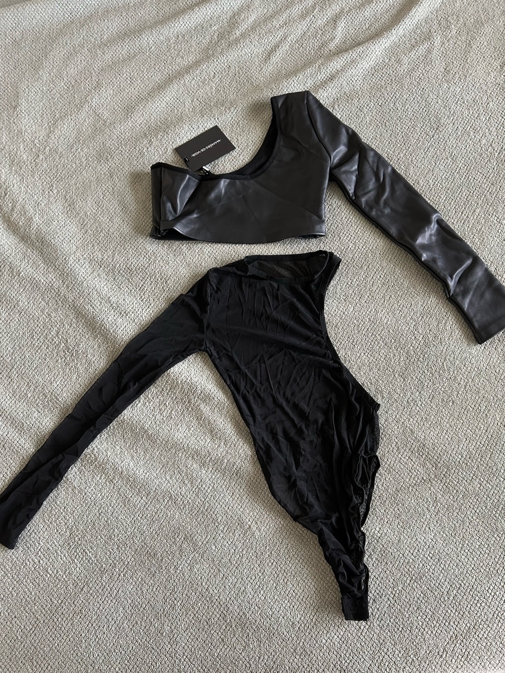 Maniere De Voir Vegan Leather and Mesh Bodysuit